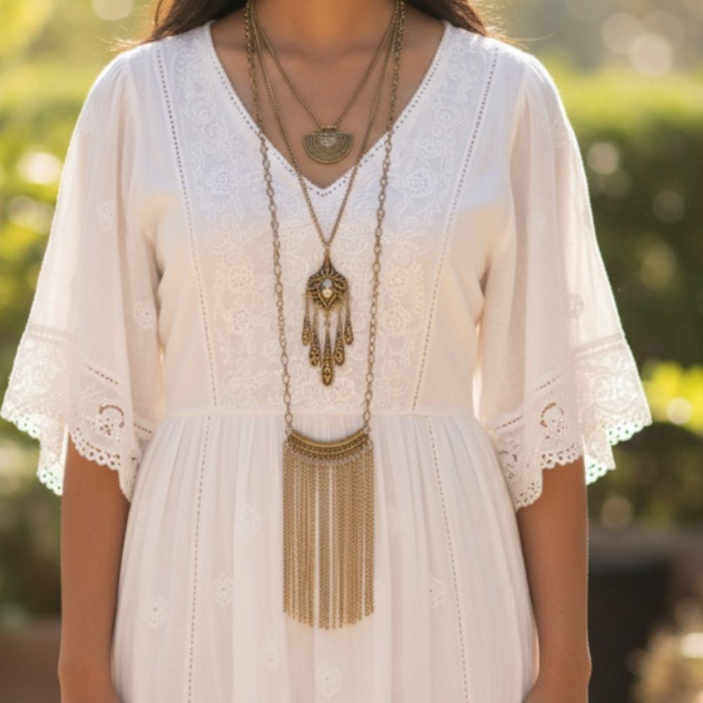 Elegant Bronze/Copper Tone Bohemian Layered Necklace Set